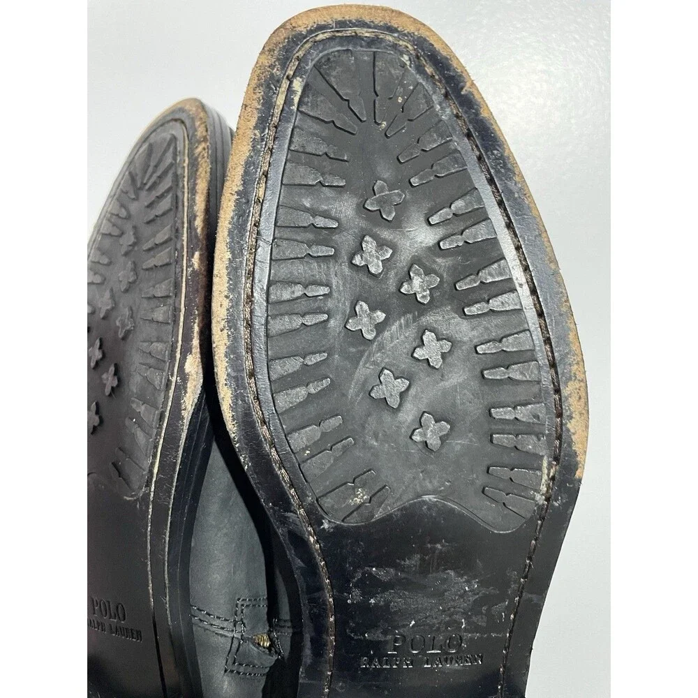Polo Ralph‎ Lauren Ankle Boots Mens 8.5 D Black Leather Demonte Brogue Preppy
